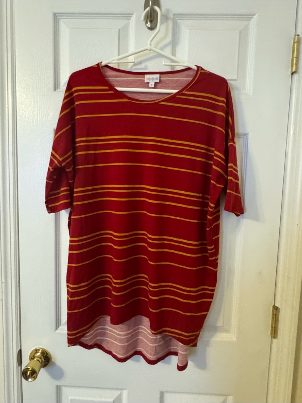 LuLaRoe Red Tunic with Gold Stripes